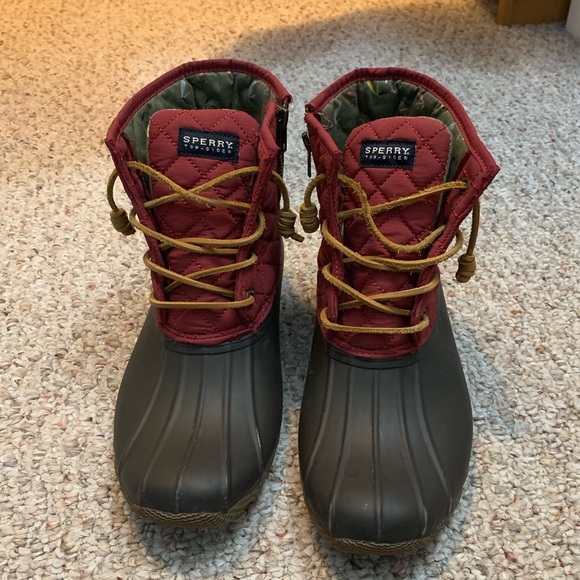 burgundy sperry duck boots
